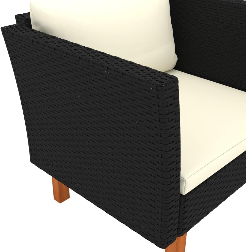 25.4x28.5x26.4 in Outdoor Loveseat Sectional Black PE Rattan Patio Couch w Removable Cushions Modern Frame for Balcony Garden