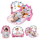 Uonibaby by StarAndDaisy Musical Baby Convertible Playmat, Play Gym Mat with Piano Hanging Rattles Lights for 0-6 Months Babies -Pink
