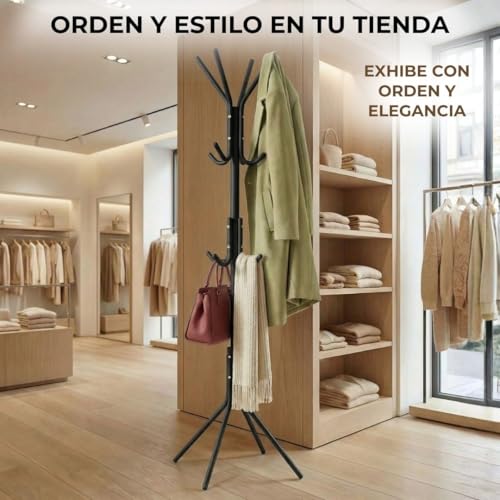 Miniatura 6 de Zunovi Perchero De Pie Metálico Con 12 Ganchos Diseño Compacto Y Estable Ideal Para Ropa, Bolsos Y Sombreros Para Casa, Oficina O Recibidor Negro