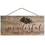 P. GRAHAM DUNN Wonderful Time of Year Holly Natural 10 x 4.5 Wood Christmas Wall Hanging Plaque Sign
