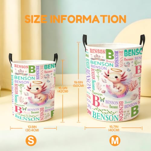Image of Custom Axolotl Laundry Hamper, Personalized Laundry Basket with Name, Customized Dirty Clothes Basket for Clothes Toy Bathroom Bedroom Storage,S-16.5 inchX 13.8 inch