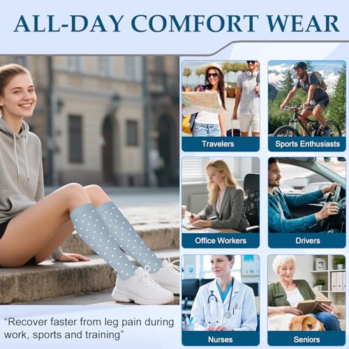 8 Pares Calcetines de Compresión (15-20 mmhg) Hombres Mujeres Soporte Medias Compresión para Atletismo Running Enfermeras Viajes Vuelo Varices - imagen 9