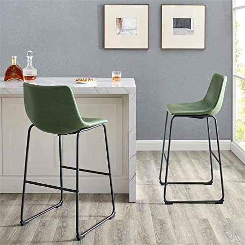 Walker Edison Douglas Urban Industrial 2-Piece Faux Leather Armless Bar Stools, Set Of 2, Green #TOP2
