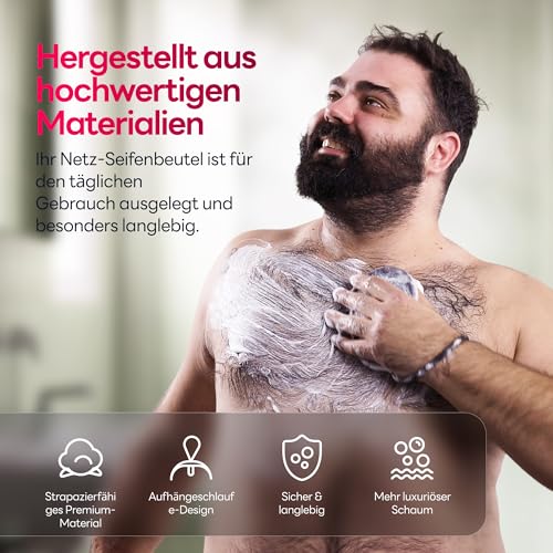 Seifenspender-Tasche mit Rauer & Sanfter Peeling-Oberfläche, Netzbeutel für Seifenstücke zur Körperreinigung, Waschbeutel mit Griff für Dusche und Bad (2er Pack)