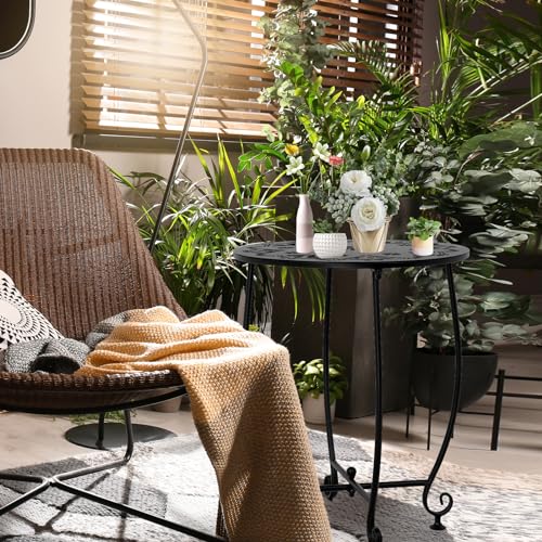 Evelomo OUTDOOR SIDE TABLE Small Table,Weather Metal Resistant Steel Patio Side Table, Round Outside Table thumb #4