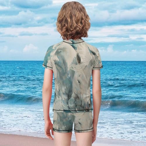 White Horses and Horseshoe PrintChildren's Casual Swimsuit Set - Simple and Versatile6-7Y（110cm）2