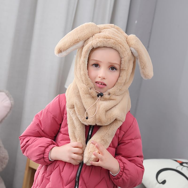 FabNext - New Korean Winter Kids Rabbit Ear Plush Cap/Hat, Warm Trapper Balaclava/Full Head Neck Cap for Boys and Girls (Beige Color) 1