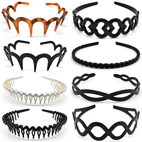 Hixixi 8pcs Elastic Plastic Wavy Toothed Hairband Sharks Tooth Hair Comb Zigzag Headband Hair Hoop for Women Men (A#)