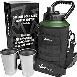Peakvil One Gallon Vacuum Insulated Water Bottle - Large Camping Growler Jug with Carrying Pouch and