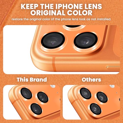 Image of ArmourPro Camera Lens Protector for iPhone 17 Pro 6.3-Inch, Full Coverage 9H Tempered Glass Ring Cover, Matte Metal Plate, Case Friendly | Orange, Pack of 1