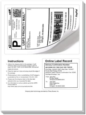 50 Click Ship Labels with Tear Off Receipt, Perforation & Die-Cut Label Built into The Sheet. Blank and Print Online Postage.