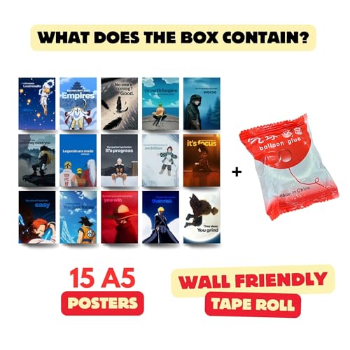 Image of Yellow Town India Shonen Scholar 2.0 Anime Poster Kit | 15 Motivational Posters with Hard Hitting Quotes | 300 GSM | Wall Posters for Boys Room Decor