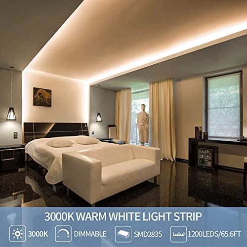 Led Strip Lights 65.62 Feet Warm White Dimmable Led Light Strip Flexible Rope Lights Kits With 24V Etl Power Supply, Adhesive Clips, Dimmer Switch And Connectors For Indoor Decor #TOP1