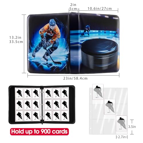 Image of Hockey Card Binder with Sleeves, 900 Pocket Hockey Card Holder for Trading Cards, 9 Pocket with 50 Removable Sleeves Zipper Book Folder Collector Album 3 Ring Binder Organizer Storage Kids Gift