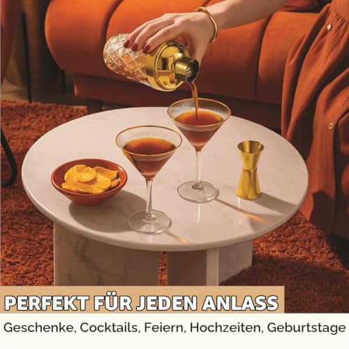 VEMACITY Cocktail Shaker Set + 2 Goldrand Klassiche Martini Gläser, Zubehör – Ansicht 6