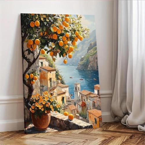 Aquarelle Citronnier Italie : Toile 60x90cm pour Grand Mur Vide