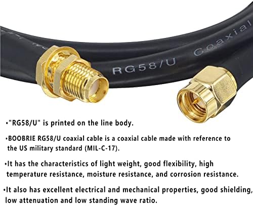 Boobrie 3M SMA Antenna Cable Molded RG58/U SMA Male to SMA Female Extension Cable WiFi Antenna SMA 50ohms SMA Male to Female Connector for 3G 4G LTE Low Loss WiFi Antenna Wireless LAN GPS(NOT for TV)