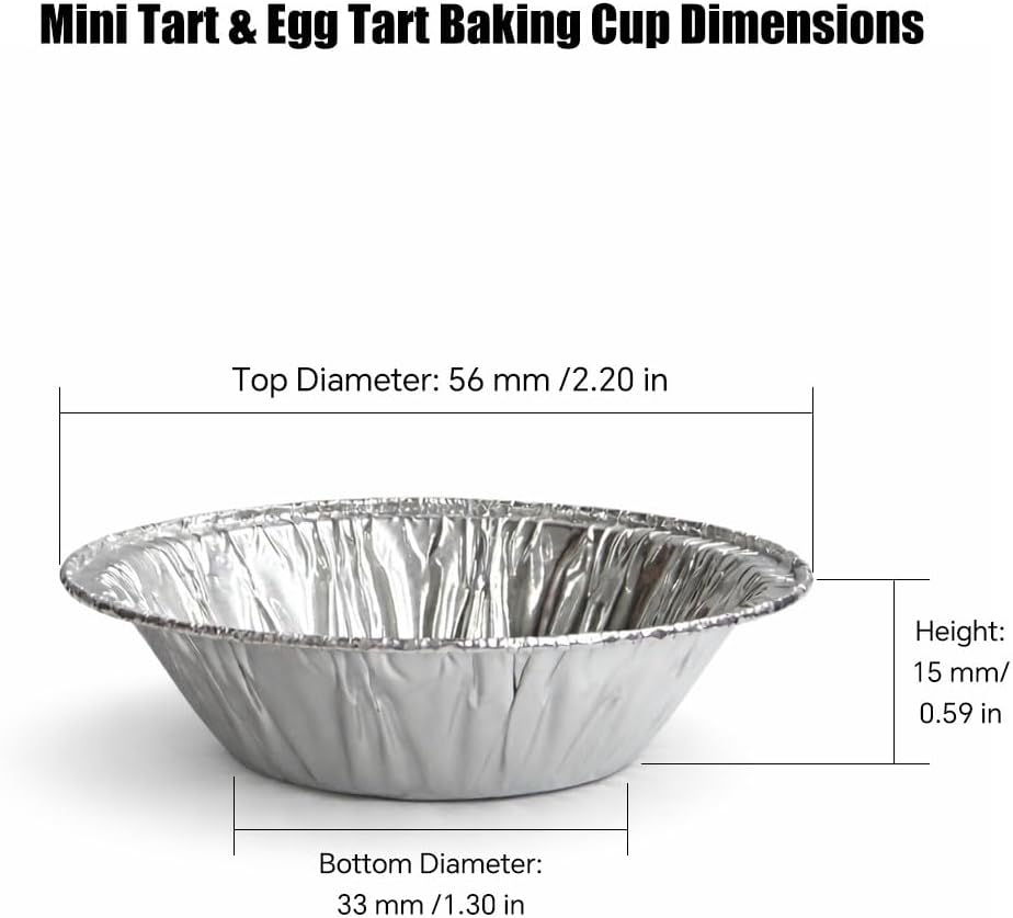 2.2" Mini Aluminum Foil Tart Pans (120 Pack), Small Baking Cups Disposable Foil Liners for Egg Tarts, Bitesize Mini Quiche, Flexible & Stackable