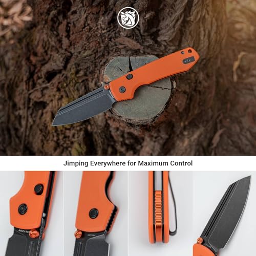 Image of Vosteed Raccoon2.0 EDC Pocket Knife - 3.25 inch 14C28N Black Stonewash Blade, Modified Sheepsfoot - Top Liner Lock, Orange G10 Handle - Outdoors Camping Knives - A2931