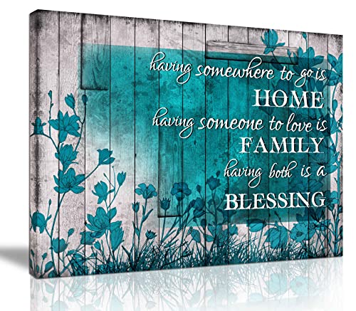 LAOTOART Inspirational Bathroom Wall-Art for Bedroom - Teal Flower Motivational Quotes Wall Decor for Dining Room Canvas Ready to Hang