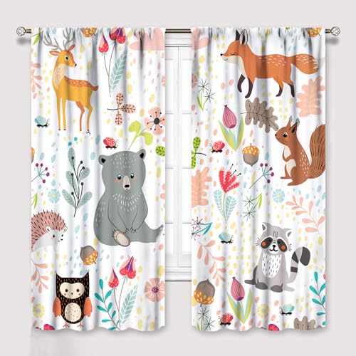 YCness Rustic Animal Curtains, Wild Forest Animal Bear Fox Deer Kids Window Treatments for Living Room Bedroom, Farmhouse Woodland Blackout Drapes 2 Panel Sets, 72x63 Inch