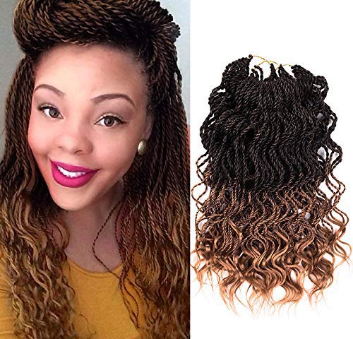 Silike (3 Pieces) Wavy Senegalese Twist Crochet Hair 14" Ombre Curly Crochet Braids For Women (M 1/27)
