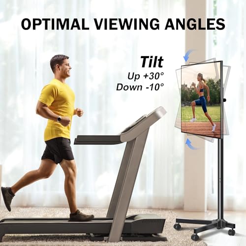 Image of XINLEI Mobile TV Carts, Rotating Rolling TV Stand on Wheels for 13-50 inch Flat /Curved TVs Height Adjustable 30 Tilt Floor TV Stand Portable Monitor Stand Holds up to 44lbs Max VESA 200x200mm ML1350
