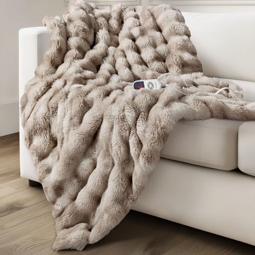 Electric Heated Blanket for Girls & Women, Soft & Luxurious, Faux Rabbit Fur Heating Throw Blankets,...