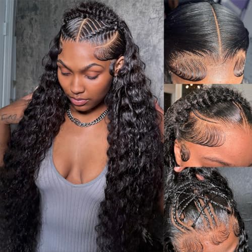 Bling Hair 30 Inch Deep Wave Lace Frontal Wigs Human Hair 13x6 Transparent Human Hair Lace Front Wigs 200 Density for Women Wet and Wavy Human Hair Wigs Loose Deep Wave