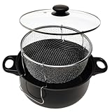 26cm Deep Chip Frying Pan with Basket & Glass Lid - Non-Stick Deep Fryer Pot for Chips, Onion Rings, Fish & More – Compatible with Gas, Electric & Ceramic Hobs