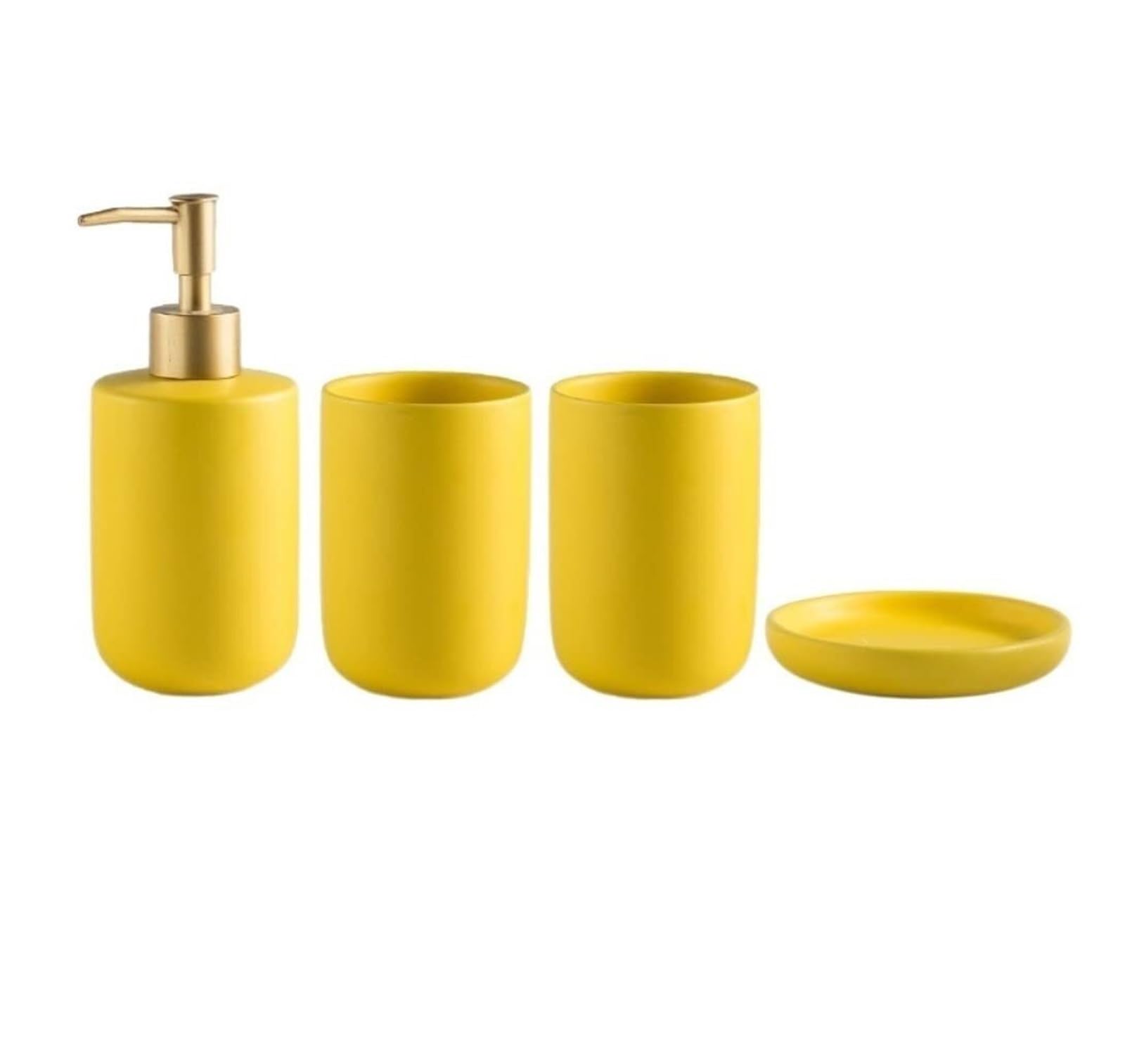 Set di accessori per il bagno Dispenser di sapone in ceramica con bicchiere e decorazione moderna in tinta unita Arredamento per gli affittuari(White,3 pieces)