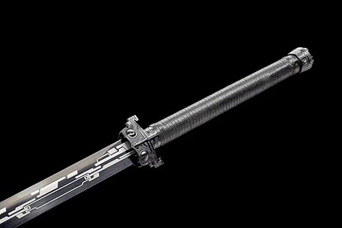 Miniatura 6 de Espada china de acero al manganeso de 44 pulgadas, cuchillo horizontal recto negro, patrón de cable de alimentación (espada diagrama de cable de