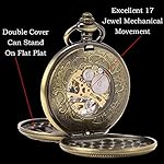 SIBOSUN Pocket Watch Skeleton Mechanical Double Case Hand-Wind Roman Numerals Antique Chain Mens - Image 5