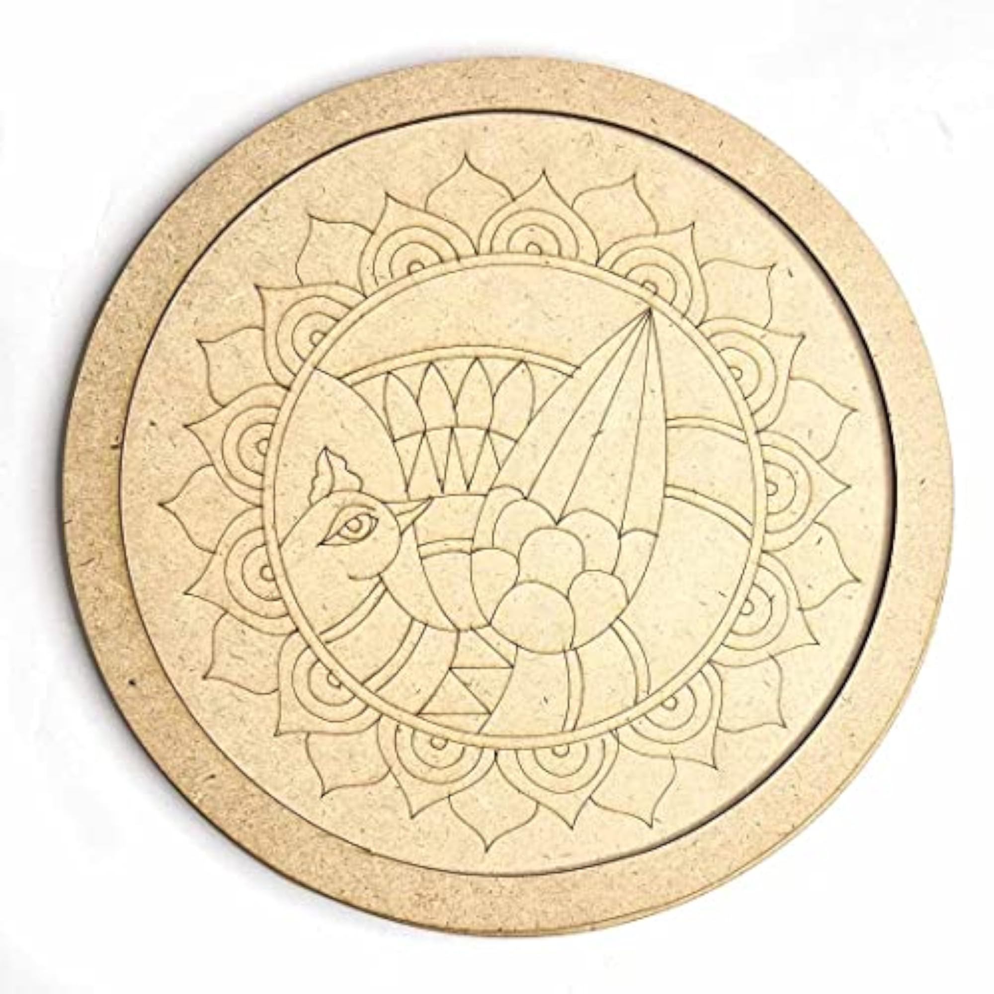 Peacock MDF Engraved Design Wall Plate for DIY, Craft Decor