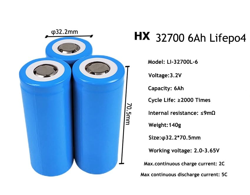 Image of OLEIO Lithium Phosphate, LiFePO4 / LFP 32700-3.2V 6000mAh [ Pack of 20 Cells ] for Making Lithium Battery Packs A Grade LFP Cells, IR-5-7 Milli Ohms.