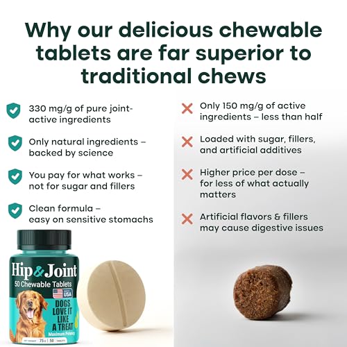 Natureflow Hip and Joint Supplement for Dogs 50ct, Power of Nature, Made in USA, Up to 100 Days Supply, with Green-Lipped Mussel, Glucosamine, Chondroitin, MSM & Devil’s Claw, for All Breeds