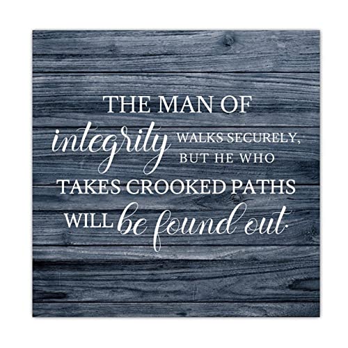 Tollyee Wooden Printed Sign With Saying The Man Of Integrity Walks Securely Wood Plaque Wall Hanging Sign Inspirational Quote Wood Sign For Home Cabin Front Door Outdoor Decoration 10X10In #TOP1