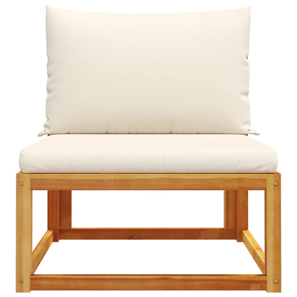 Sofa ogrodowa bez podłokietników z poduszkami modułowa drewno akacjowe rattan PE czarny kremowy taras balkon meble ogrodowe zestaw wypoczynkowy zmywalny pokrowiec