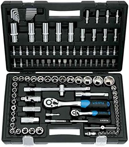 Licota 1/4" and 1/2" Professional Tools Set, 113 Pieces, Garage Use