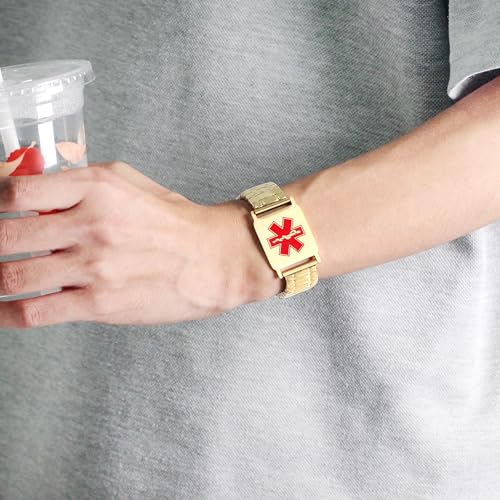 JunyiDIY Penicillin-Allergie Breites Dehnbares Medizinisches Notfallarmband Wasserdicht Hypoallergen mit Auffälligem Rotem Symbol Sicherheits-Schmuck für Ihn Bruder Sohn