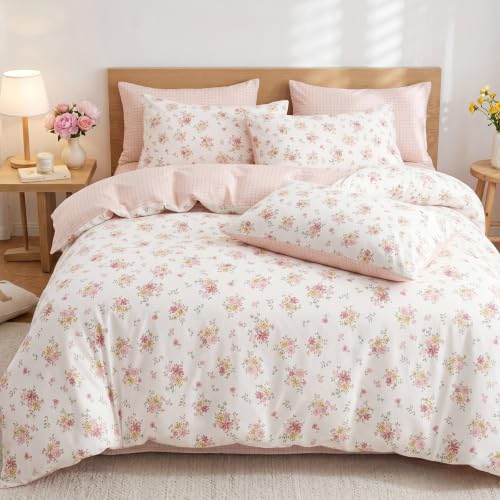 Freyamy Blumen Bettwäsche 135x200 2teilig Cremeweiß Rosa Mikrofaser – Ansicht 2