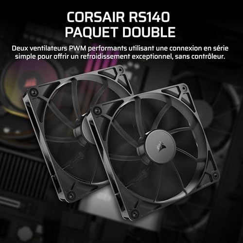 CORSAIR RS140 140mm Ventilateurs PWM – Connexion Daisy-Chain – Faible Bruit – Roulement à Dôme Magnétique – Paquet Double – Noir