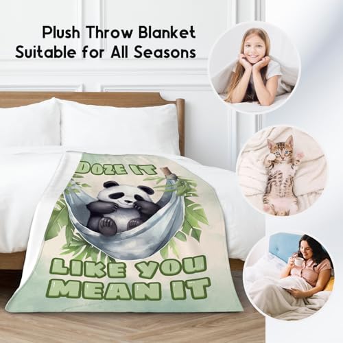 Panda Blanket, Cute Soft Throw Gifts for Girls, Cozy Flannel Throw Blankets for Couch Office, Green 40"x50"