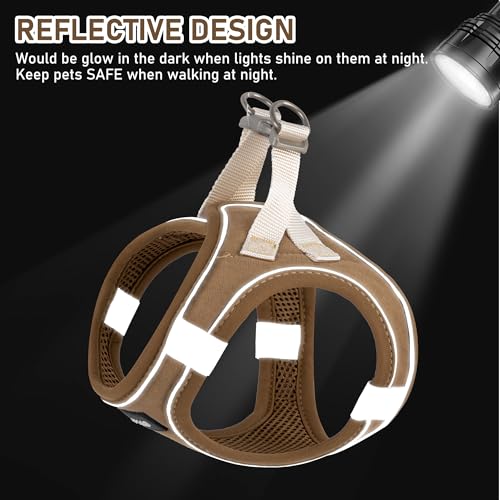 GAMUDA Small Pet Harness Collar and Leash Set, Step in No Chock No Pull Linen Fabric Soft Mesh Dog Vest Harnesses Reflective for Dogs Puppy Cats Kitten Rabbit (Brown, S) - Image 5