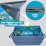 HECKBO 4-in-1 Auto Organizer und Spielteppich - Kinder Spielzeug-Aufbewahrungsbox - Faltbare Spielmatte mit Straßenmotiv - Sichere Befestigung im Auto, 91cm x 72cm