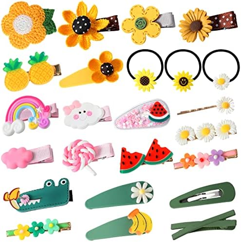 Emisscol 24 Pcs Fashion Hair Clips Cute Hair Accessories Mix Colorful Set Non-slip Flower Fruit Candy Rainbow Hair Pins Hair Barrettes Set for Girls Baby Girls Kids Teens