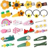 Emisscol 24 Pcs Fashion Hair Clips Cute Hair Accessories Mix Colorful Set Non-slip Flower Fruit Cand