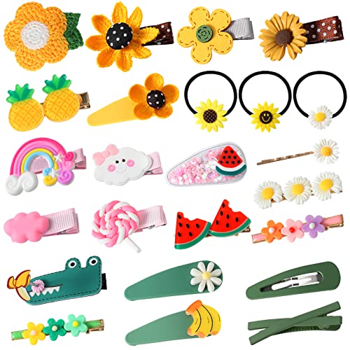 Emisscol 24 Pcs Fashion Hair Clips Cute Hair Accessories Mix Colorful Set Non-Slip Flower Fruit Candy Rainbow Hair Pins Hair Barrettes Set For Girls Baby Girls Kids Teens #TOP17