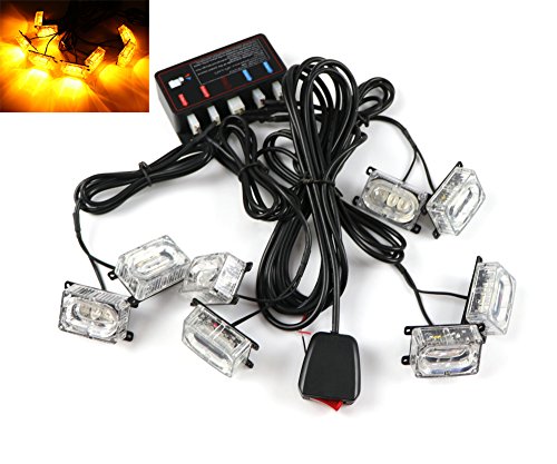 Led Blitzer, HEHEMM 8 Stück 12V Led Grill Warnleuchte Vorsicht Lampe Led Frontblitzer Stroboskop Blitzer Kühlergrill Beleuchtung Notbeleuchtung Lichterkette für Autos Vans Trucks Lkws (Gelb)