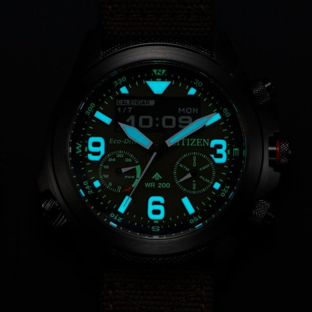 Citizen Reloj analógico Digital Eco-Drive para Hombre con Correa de Tela JV1005-02W, Verde, Correa.